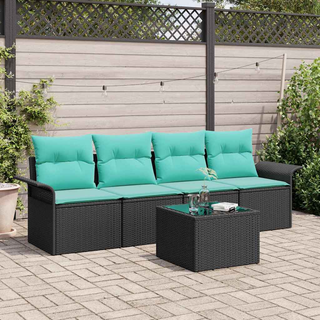 vidaXL Tuin Sofa Set met kussen 5 pcs Beige en Rood poly rattan