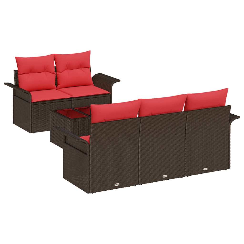 vidaXL Tuin Sofa Set met kussen 6 pcs Beige en Rood poly rattan