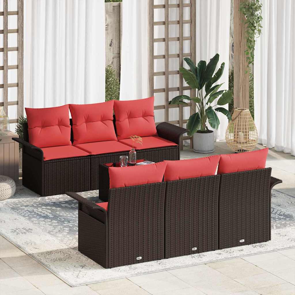vidaXL Tuin Sofa Set 7 pcs Beige Rood Poly rattan, staal en glas