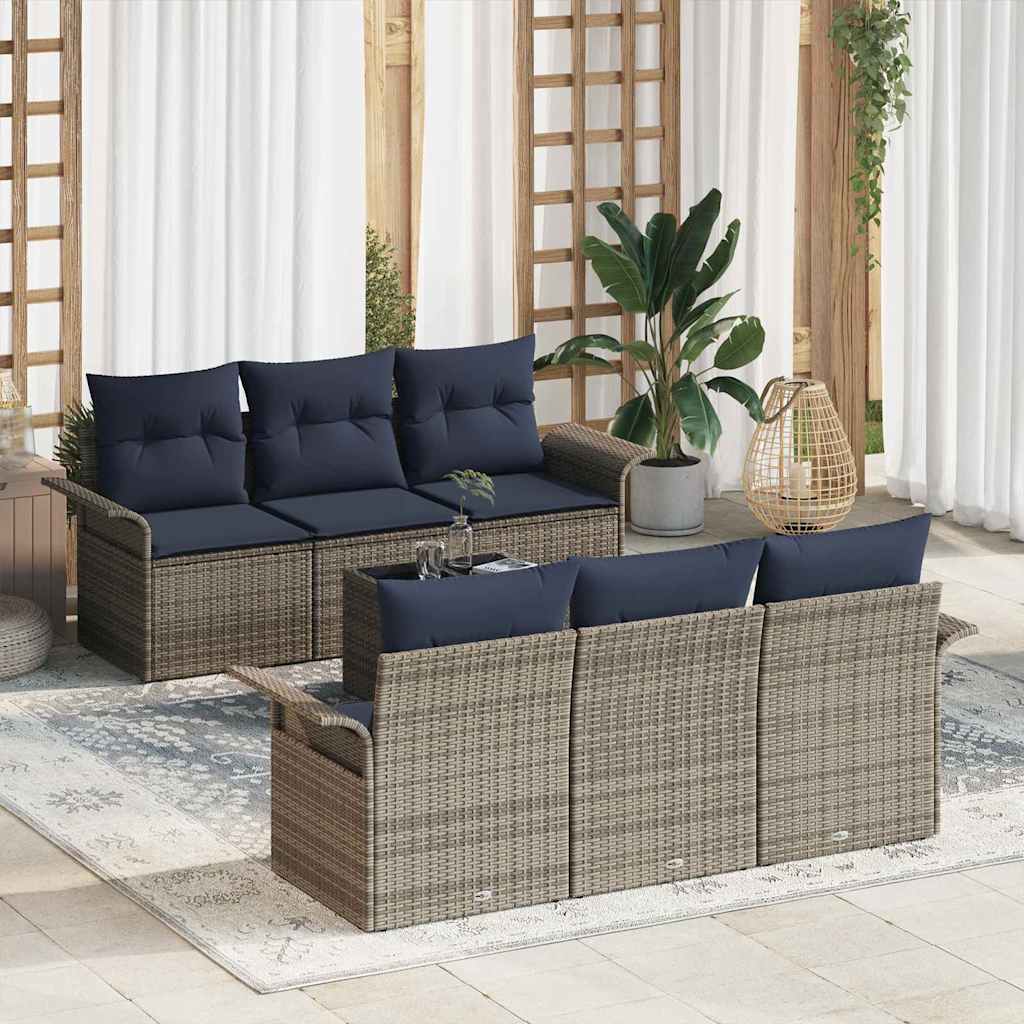 vidaXL Tuin Sofa Set 7 pcs Beige Rood Poly rattan, staal en glas