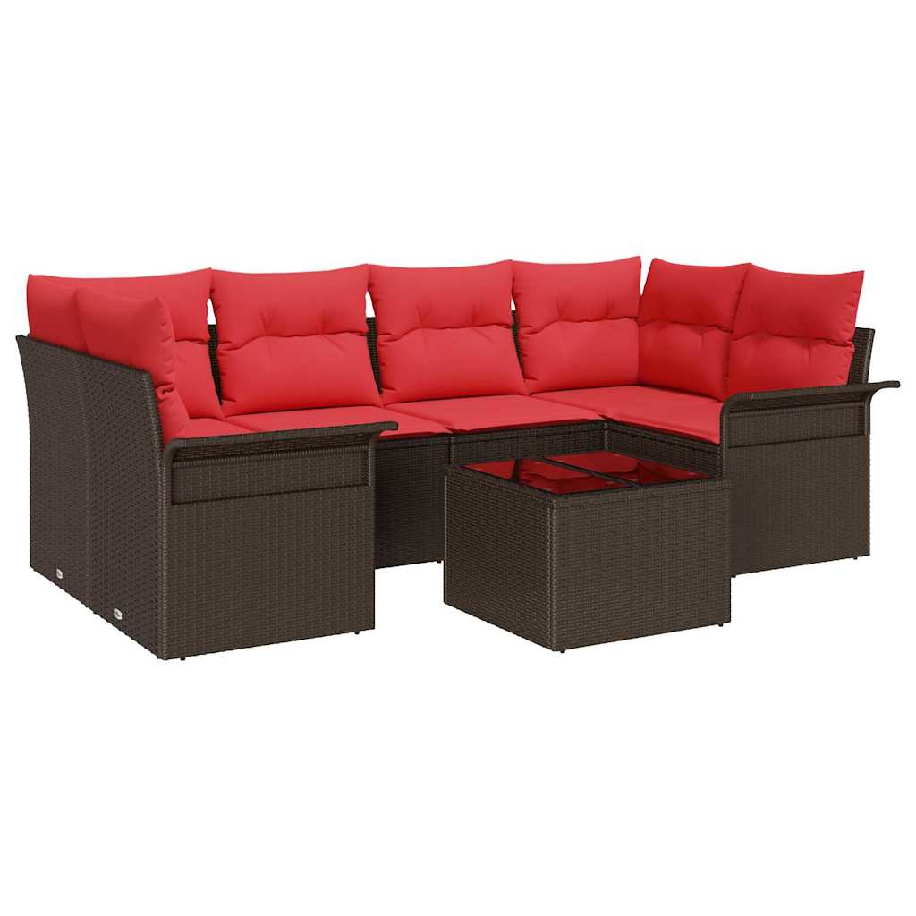 vidaXL Tuin Sofa Set met kussen 7 pcs Beige en Rood poly rattan