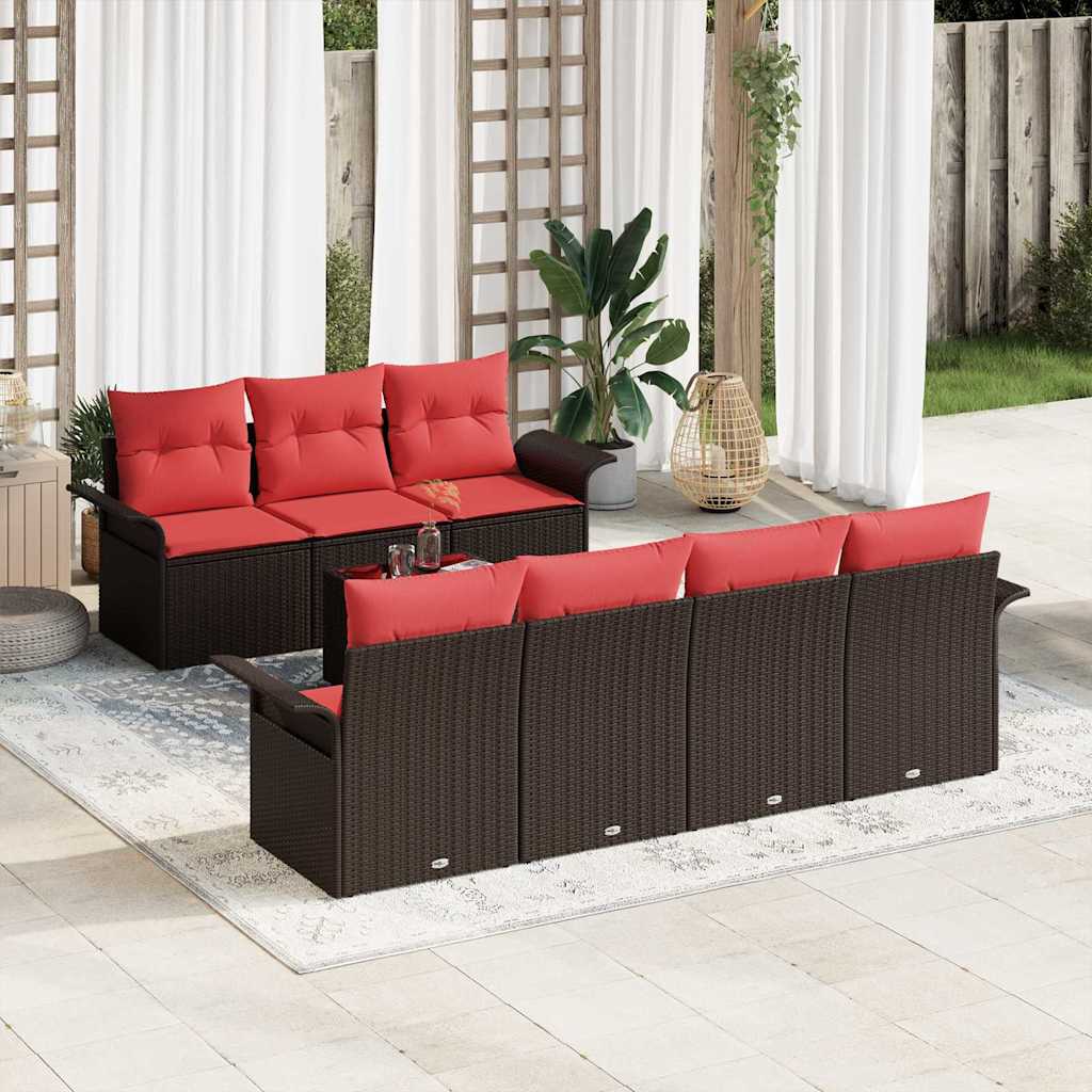 vidaXL Tuin Sofa Set met kussen 8 pcs Beige en Rood poly rattan