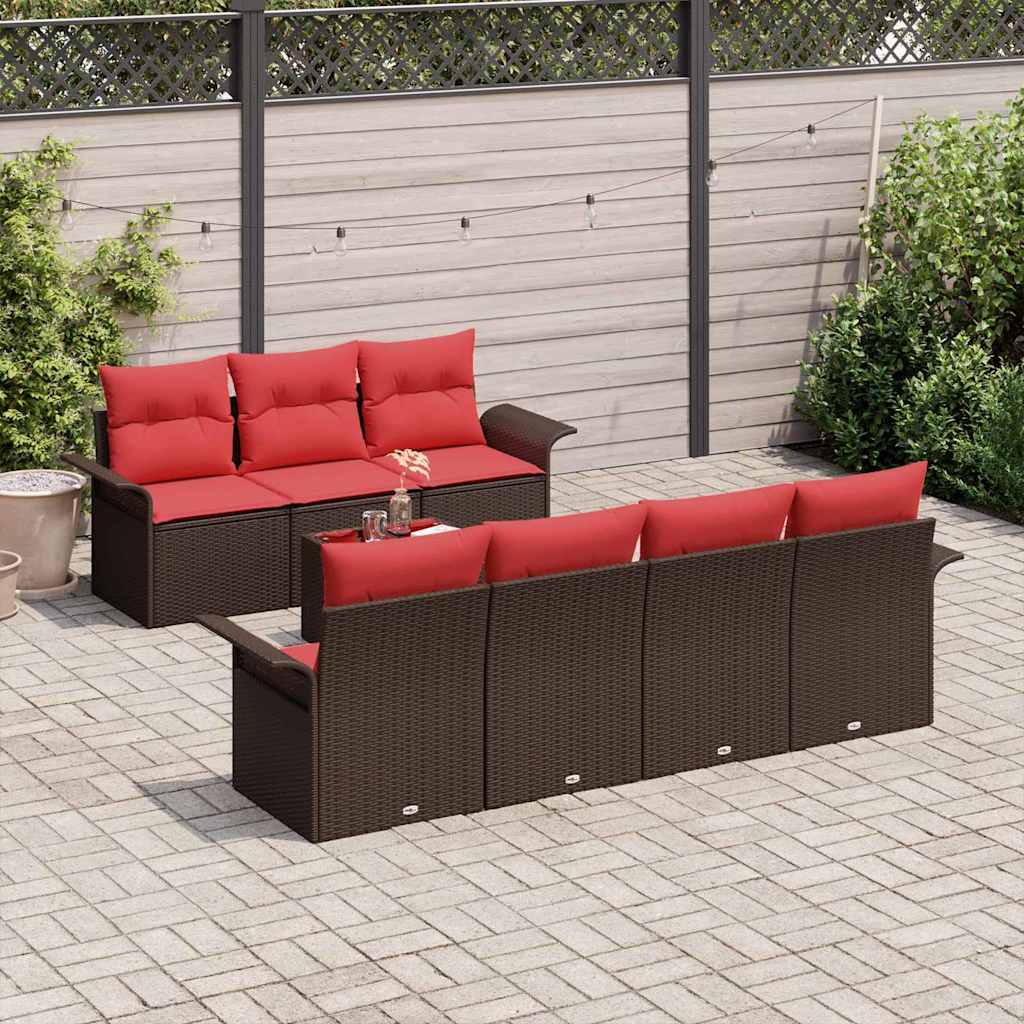vidaXL Tuin Sofa Set met kussen 8 pcs Beige en Rood poly rattan