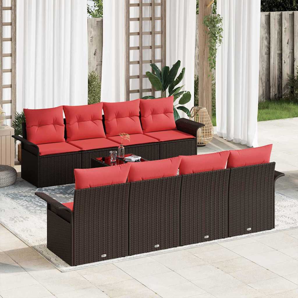 vidaXL Tuin Sofa Set met kussen 9 pcs Beige en Rood poly rattan
