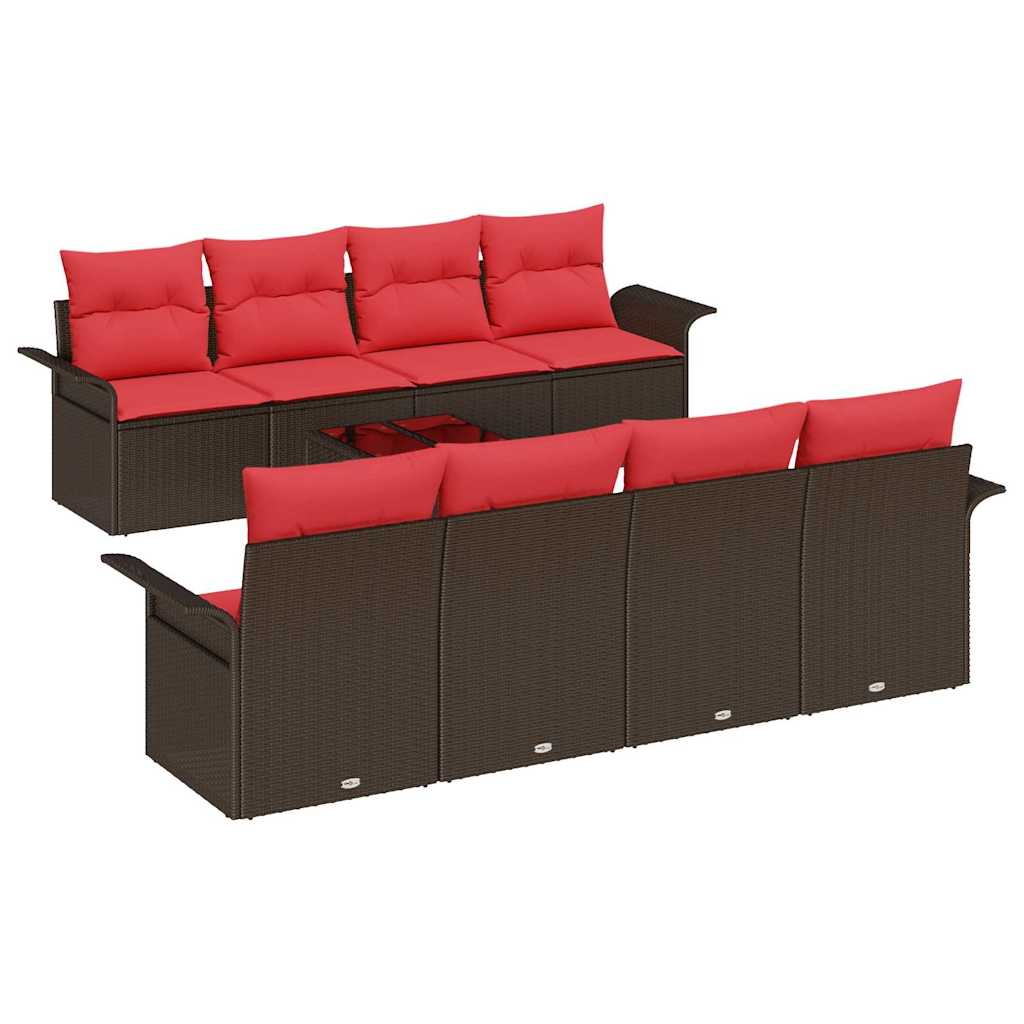 vidaXL Tuin Sofa Set met kussen 9 pcs Beige en Rood poly rattan