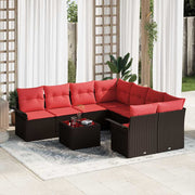 vidaXL Tuin Sofa Set met kussen 9 pcs Beige en Rood poly rattan