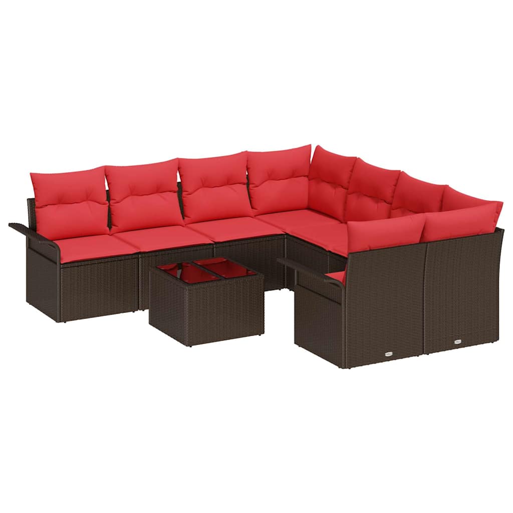 vidaXL Tuin Sofa Set met kussen 9 pcs Beige en Rood poly rattan
