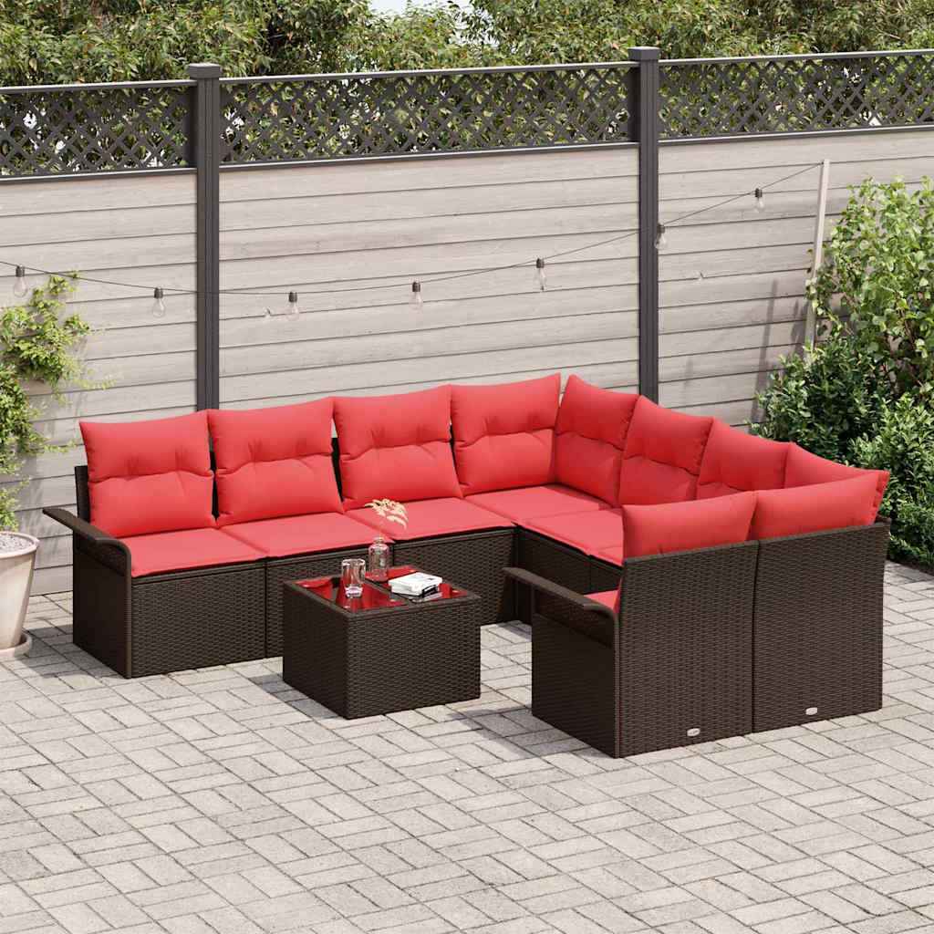 vidaXL Tuin Sofa Set met kussen 9 pcs Beige en Rood poly rattan