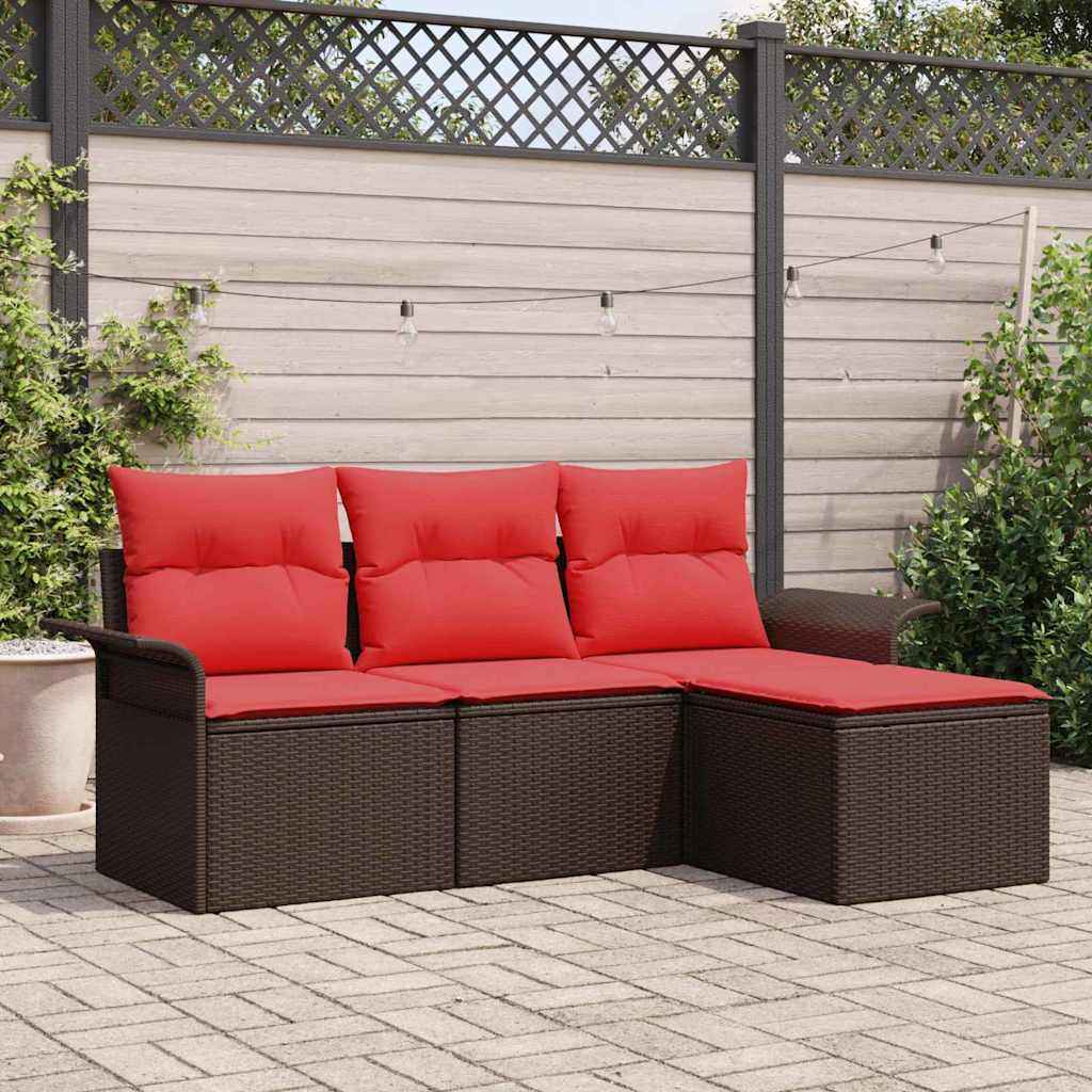 vidaXL Tuin Sofa Set met kussen met opslag 4 pcs Bruin poly rattan