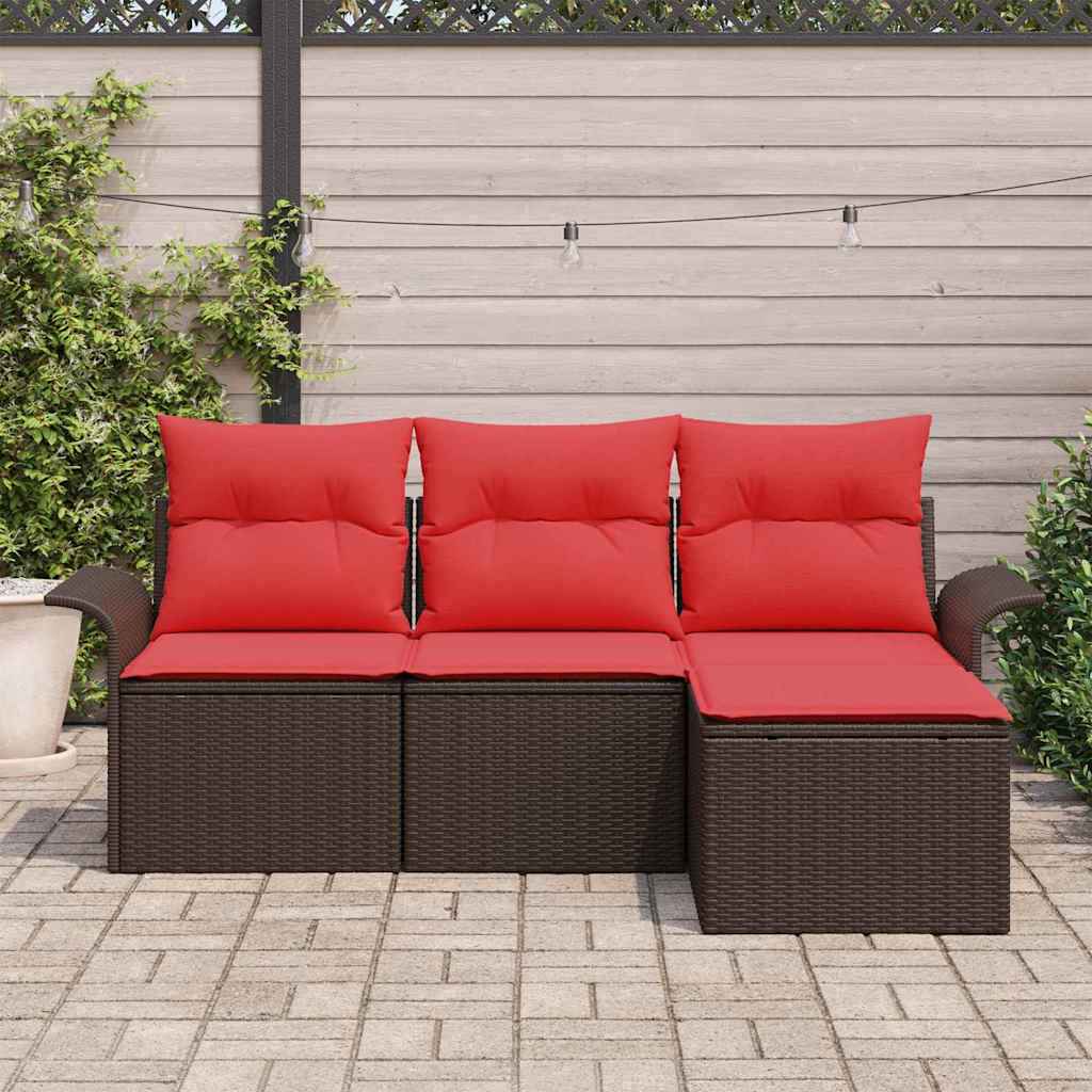 vidaXL Tuin Sofa Set met kussen met opslag 4 pcs Bruin poly rattan