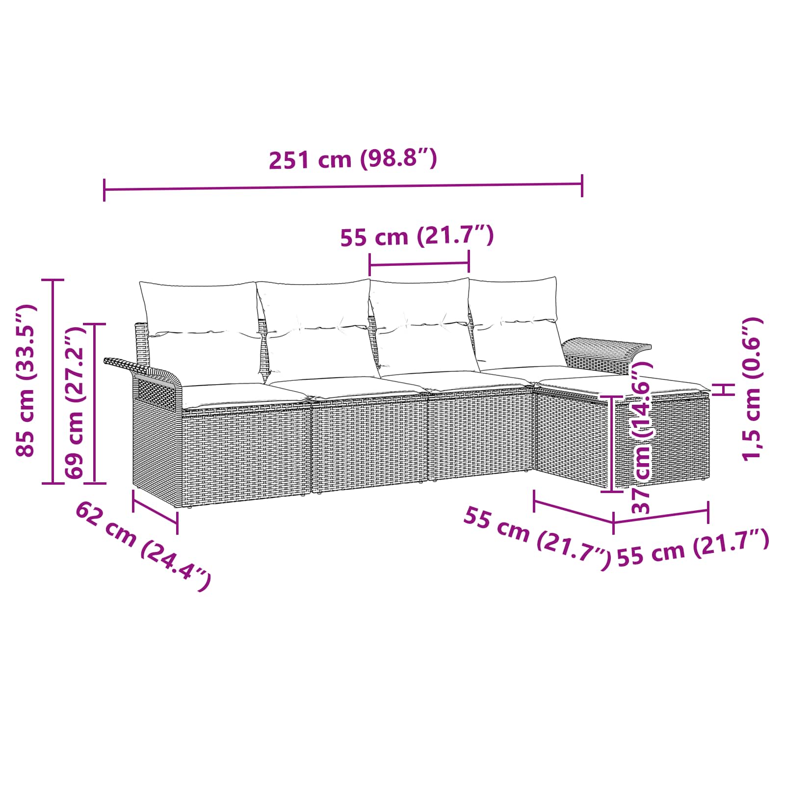 vidaXL Tuin Sofa Set met opslag 5 pcs Bruin poly rattan