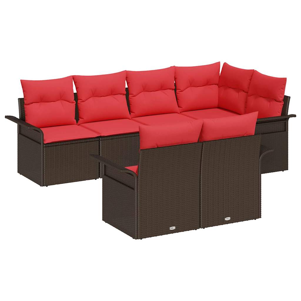 vidaXL Tuin Sofa Set met kussen met opslag 7 pcs Bruin Poly riet