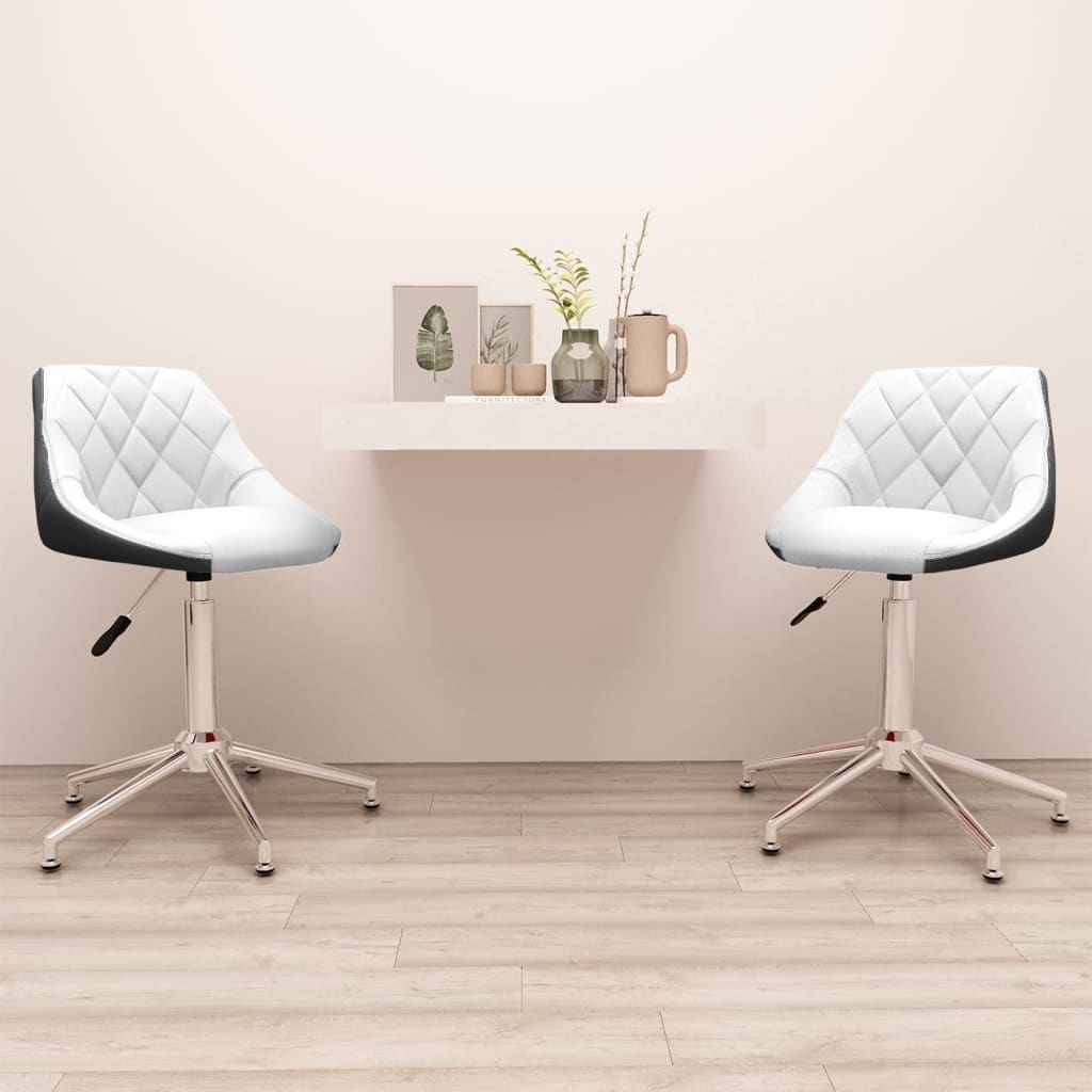 vidaXL Eetkamerstoelen draaibaar 2 st kunstleer wit en zwart