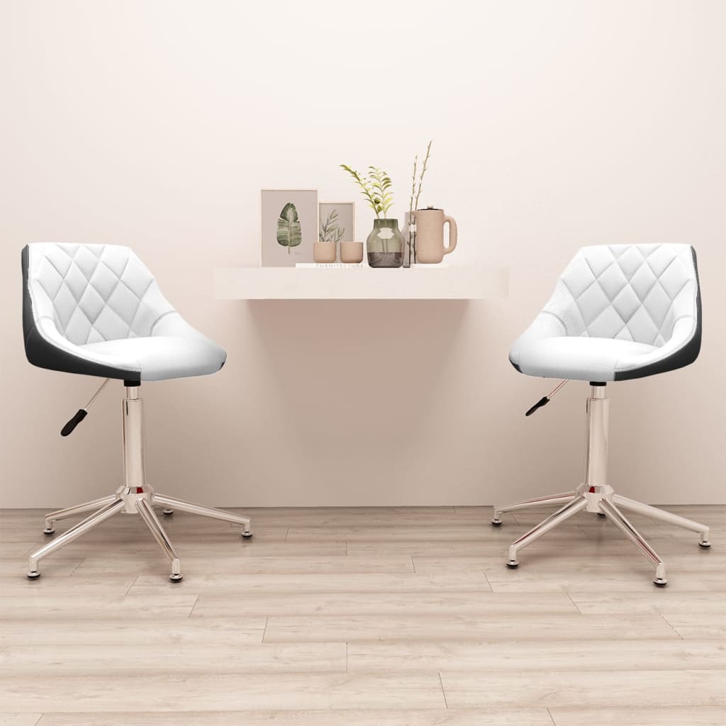 vidaXL Eetkamerstoelen draaibaar 2 st kunstleer wit en zwart