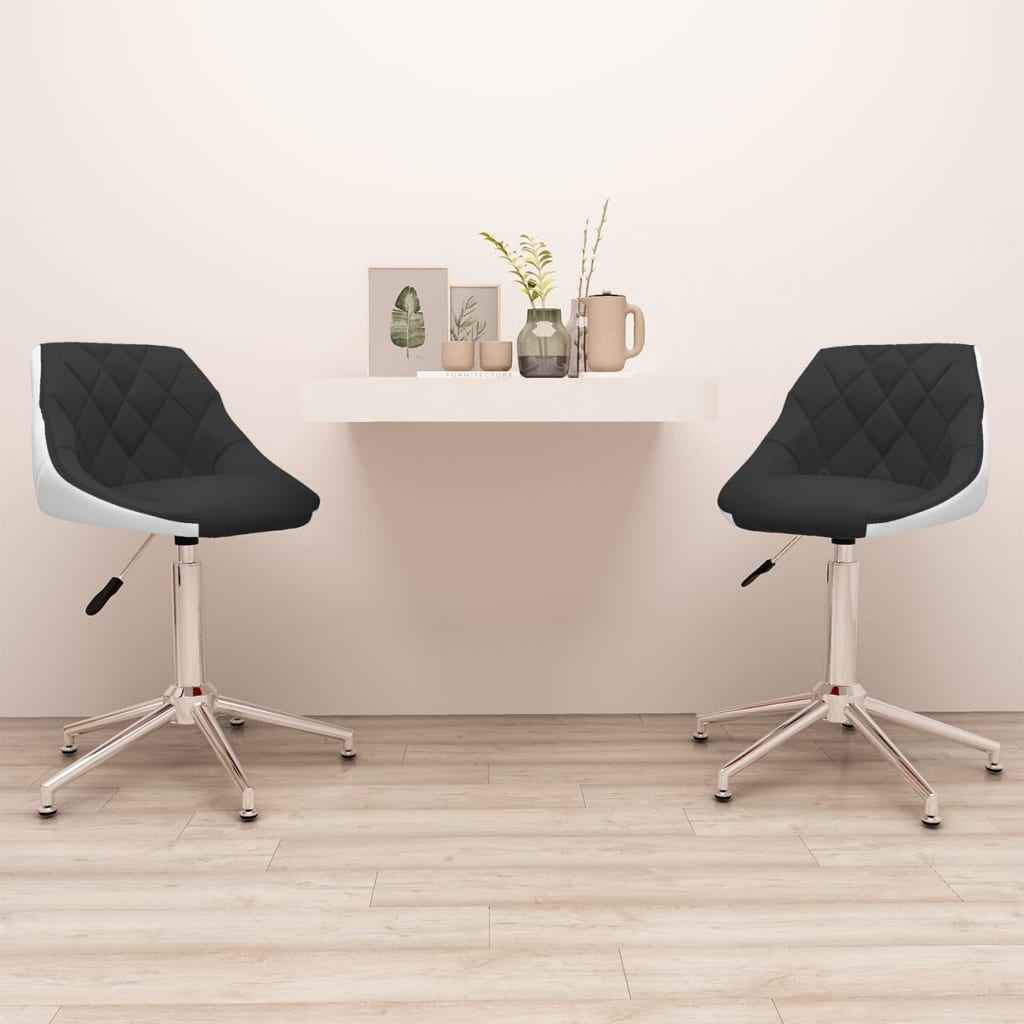 vidaXL Eetkamerstoelen draaibaar 2 st kunstleer wit en zwart