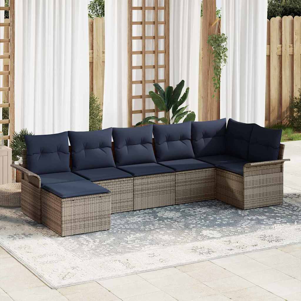 vidaXL Tuin Sofa Set met opslag 7 pcs Beige poly rattan
