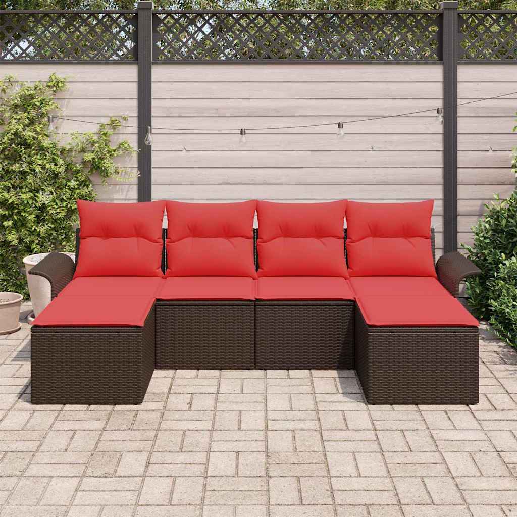vidaXL Tuin Sofa Set met kussen met opslag 6 pcs Bruin Poly riet