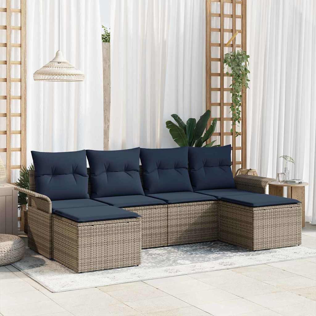 vidaXL Tuin Sofa Set met kussen met opslag 6 pcs Bruin Poly riet