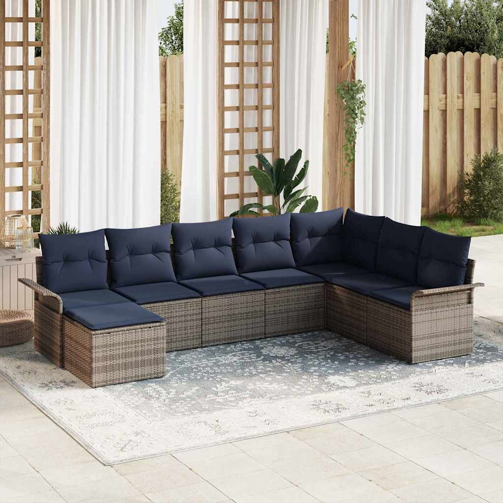 vidaXL Tuin Sofa Set met kussen met opslag 8 pcs Beige Poly riet