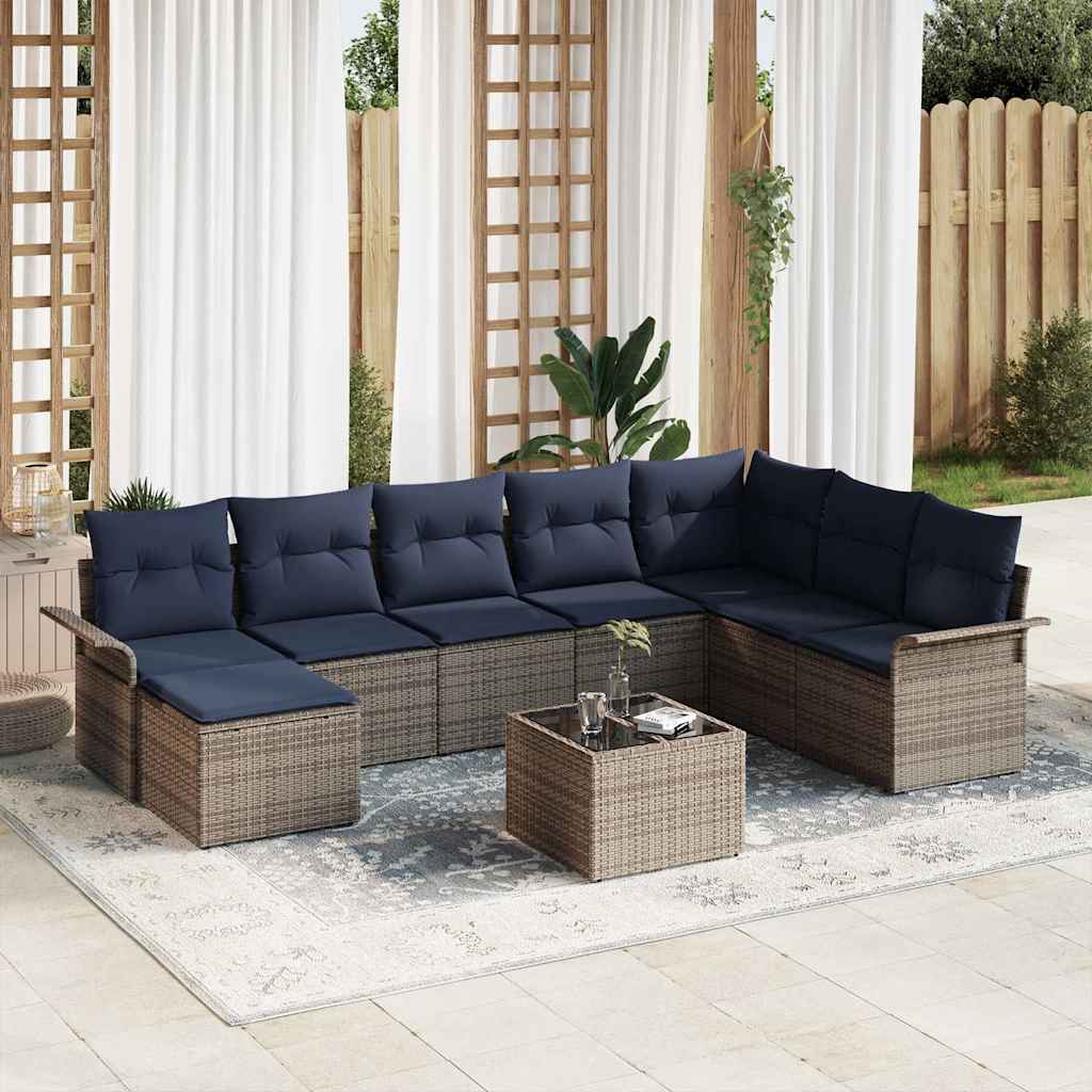 vidaXL Tuin Sofa Set met kussen met opslag 8 pcs Beige Poly riet