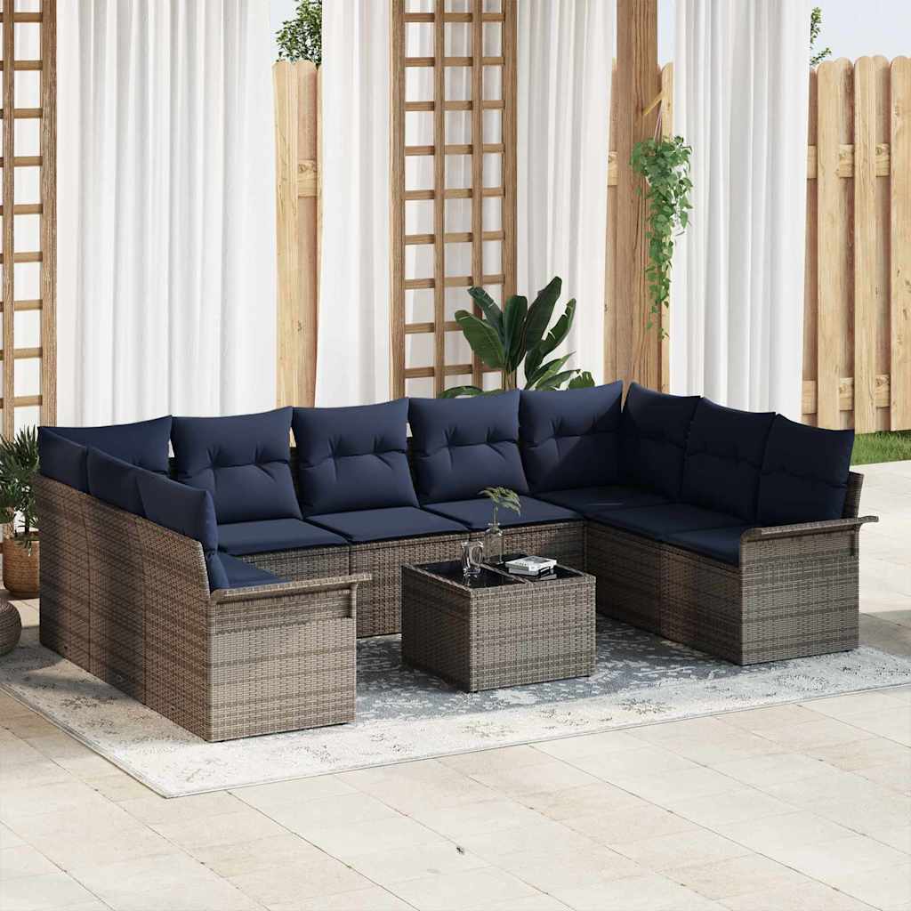 vidaXL Tuin Sofa Set met opslag 9 pcs Beige poly rattan