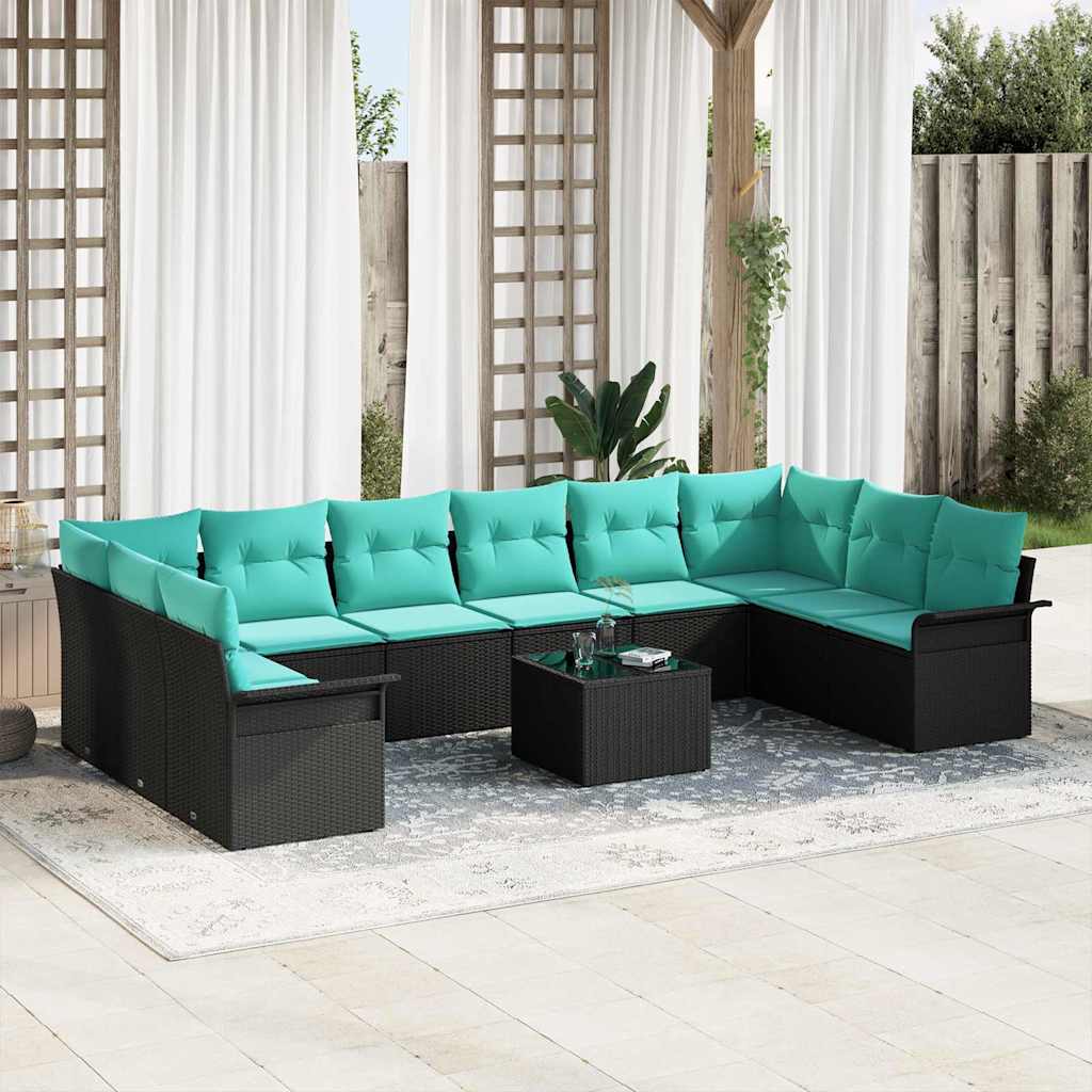 vidaXL Tuin Sofa Set met opslag 10 pcs Beige poly rattan