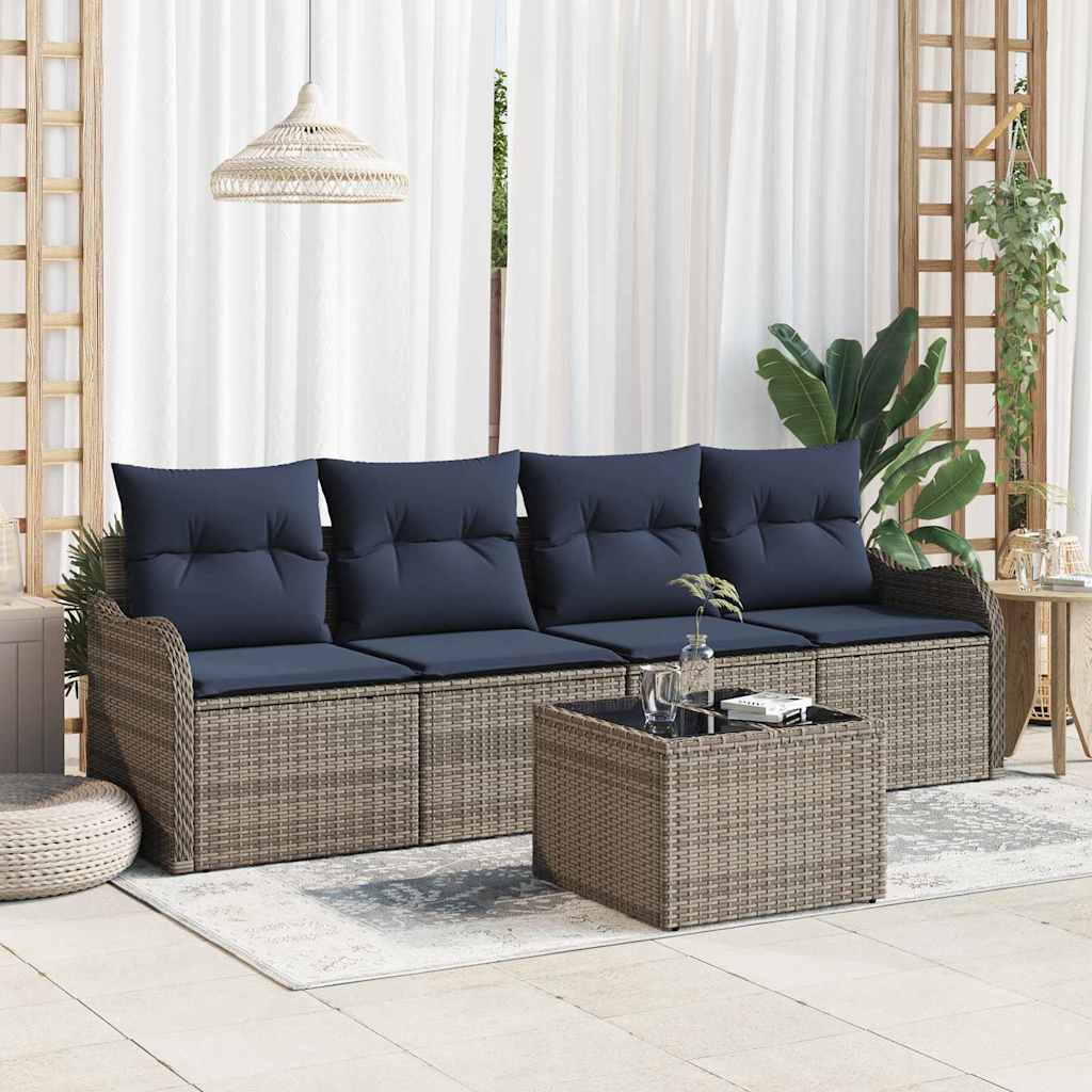 vidaXL Tuin Sofa Set 5 st 4-Aantal zitplaatsen Grijs en Marineblauw