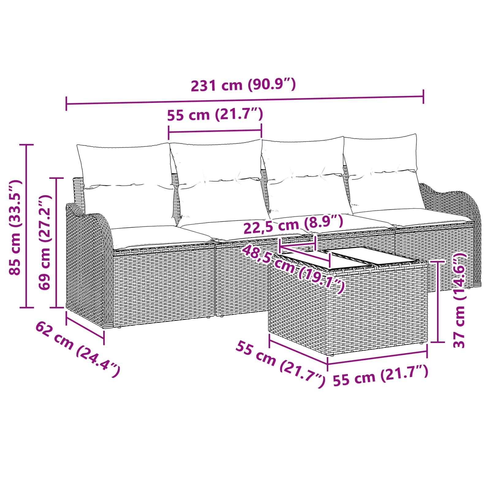 vidaXL Tuin Sofa Set 5 st 4-Aantal zitplaatsen Grijs en Marineblauw