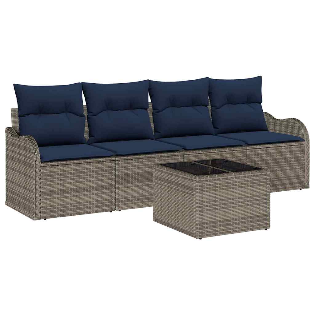 vidaXL Tuin Sofa Set 5 st 4-Aantal zitplaatsen Grijs en Marineblauw