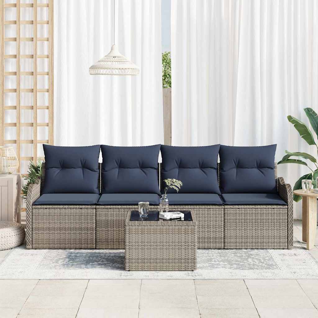 vidaXL Tuin Sofa Set 5 st 4-Aantal zitplaatsen Grijs en Marineblauw