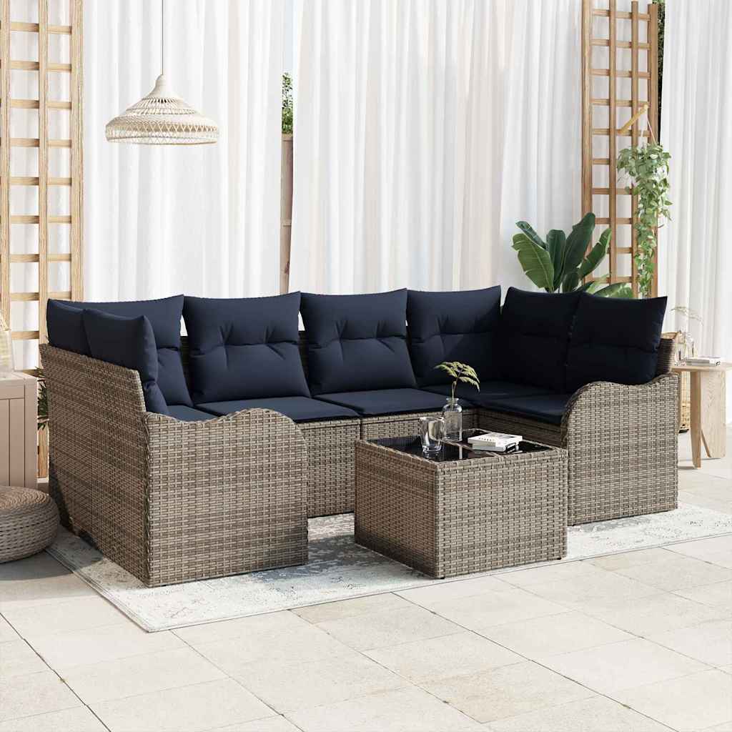 vidaXL Tuin Sofa Set 7 st 6-Aantal zitplaatsen Grijs en Marineblauw