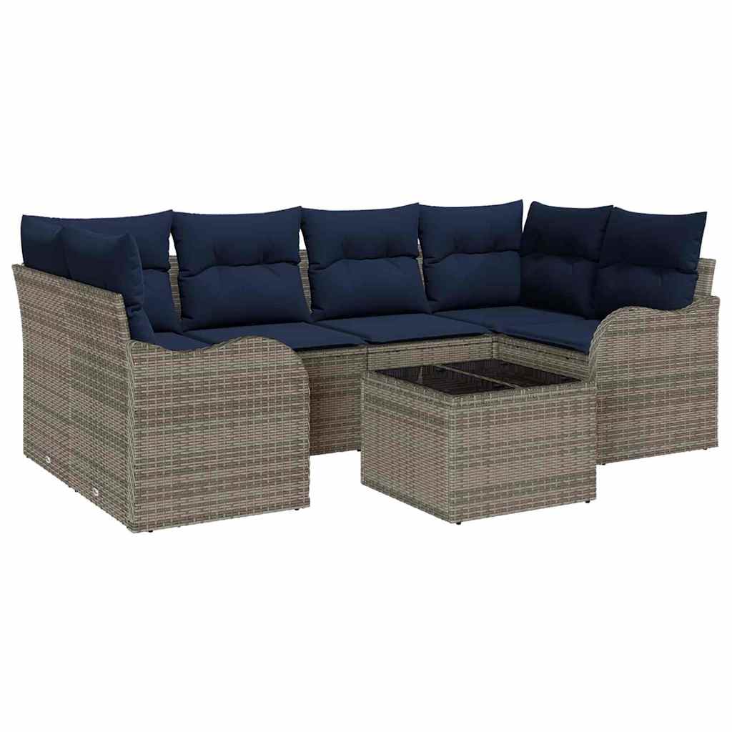 vidaXL Tuin Sofa Set 7 st 6-Aantal zitplaatsen Grijs en Marineblauw