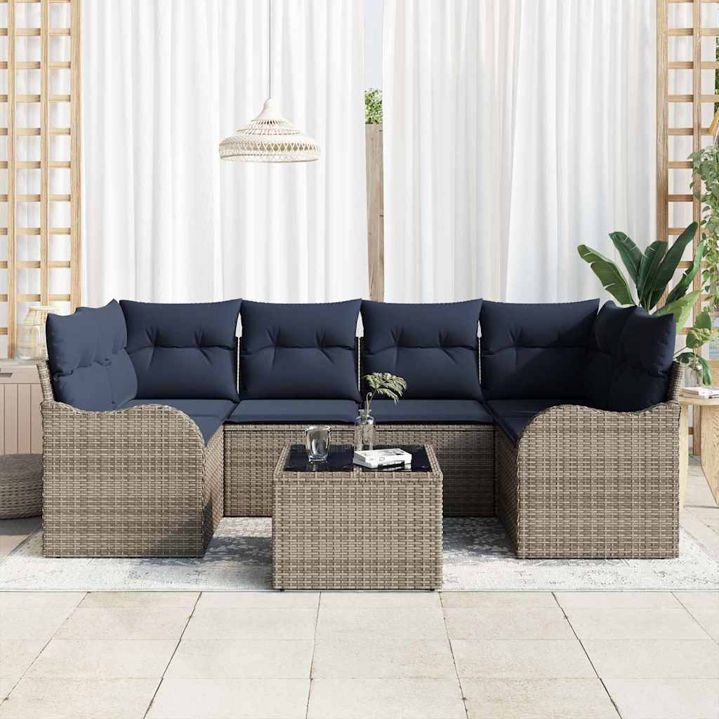 vidaXL Tuin Sofa Set 7 st 6-Aantal zitplaatsen Grijs en Marineblauw