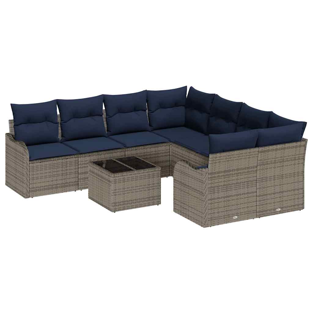 vidaXL Tuin Sofa Set 9 st 8-Aantal zitplaatsen Grijs en Marineblauw