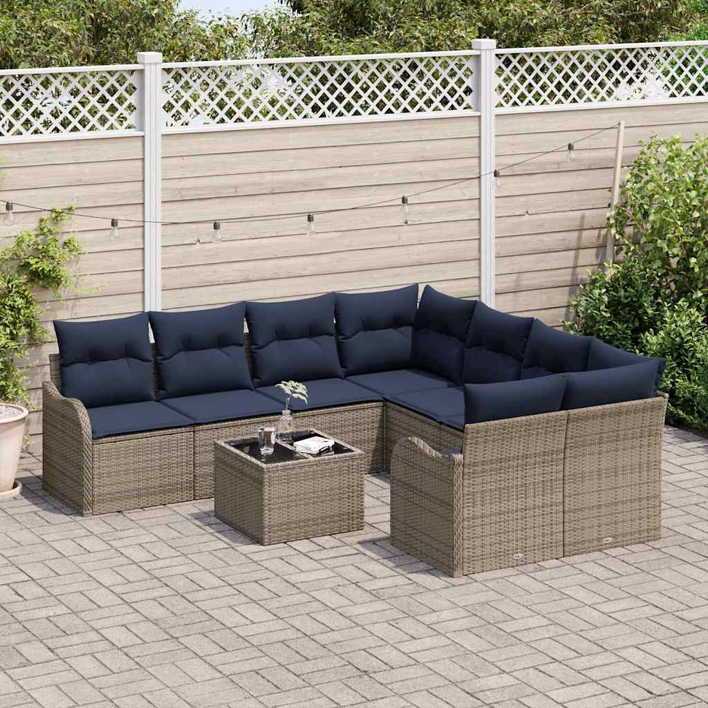 vidaXL Tuin Sofa Set 9 st 8-Aantal zitplaatsen Grijs en Marineblauw
