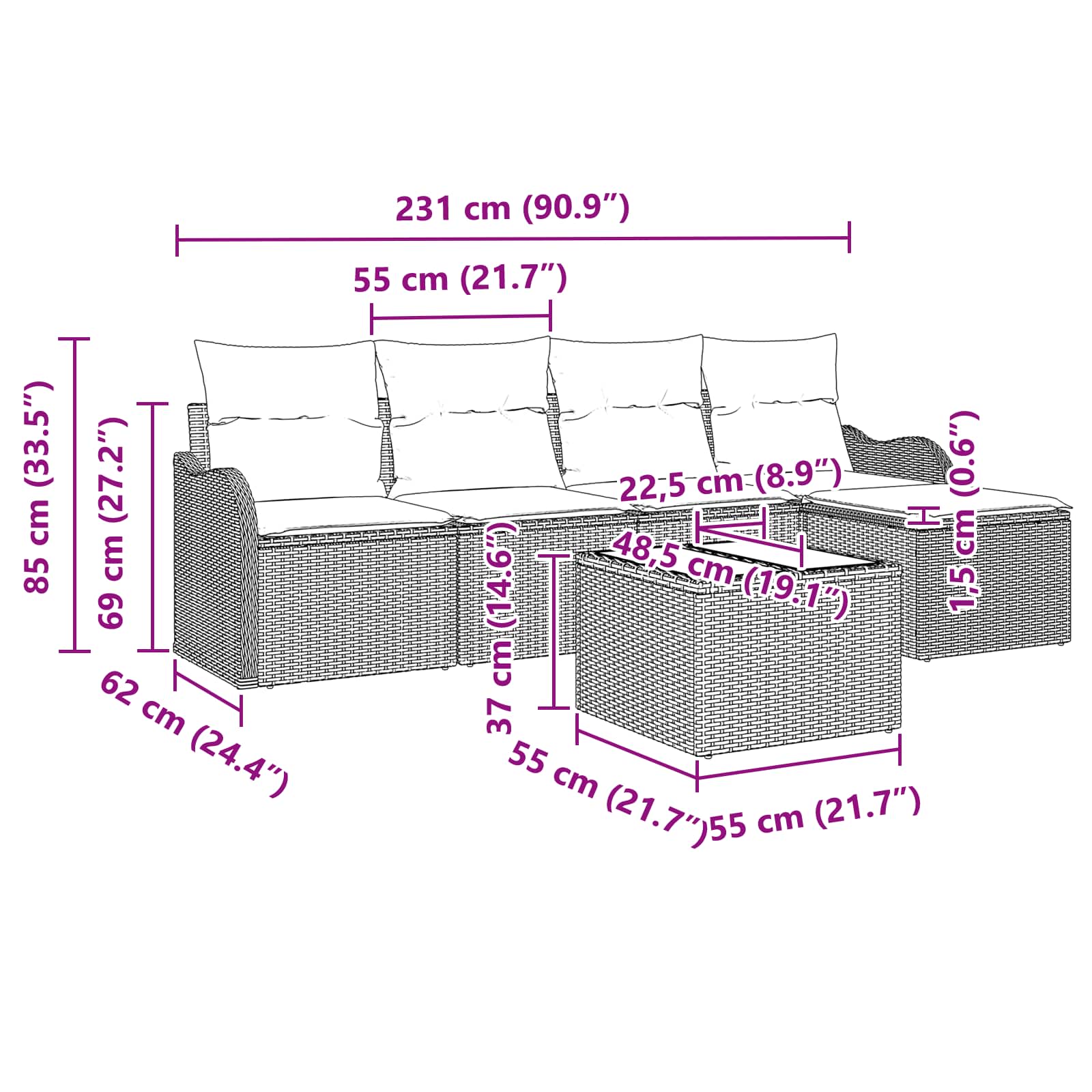 vidaXL Tuin Sofa Set 5 st Grijs poly rattan