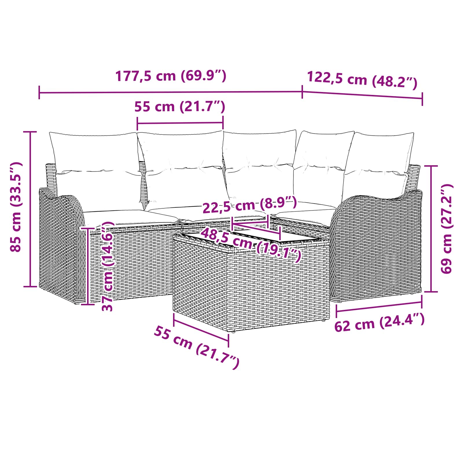 vidaXL Tuin Sofa Set 4 st Grijs poly rattan