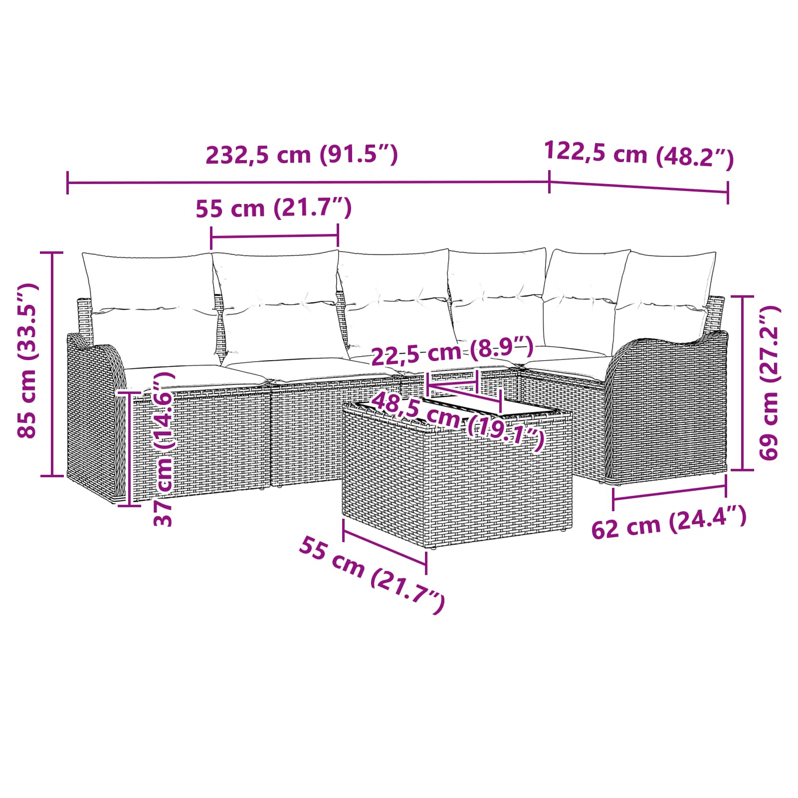 vidaXL Tuin Sofa Set 5 st Grijs poly rattan