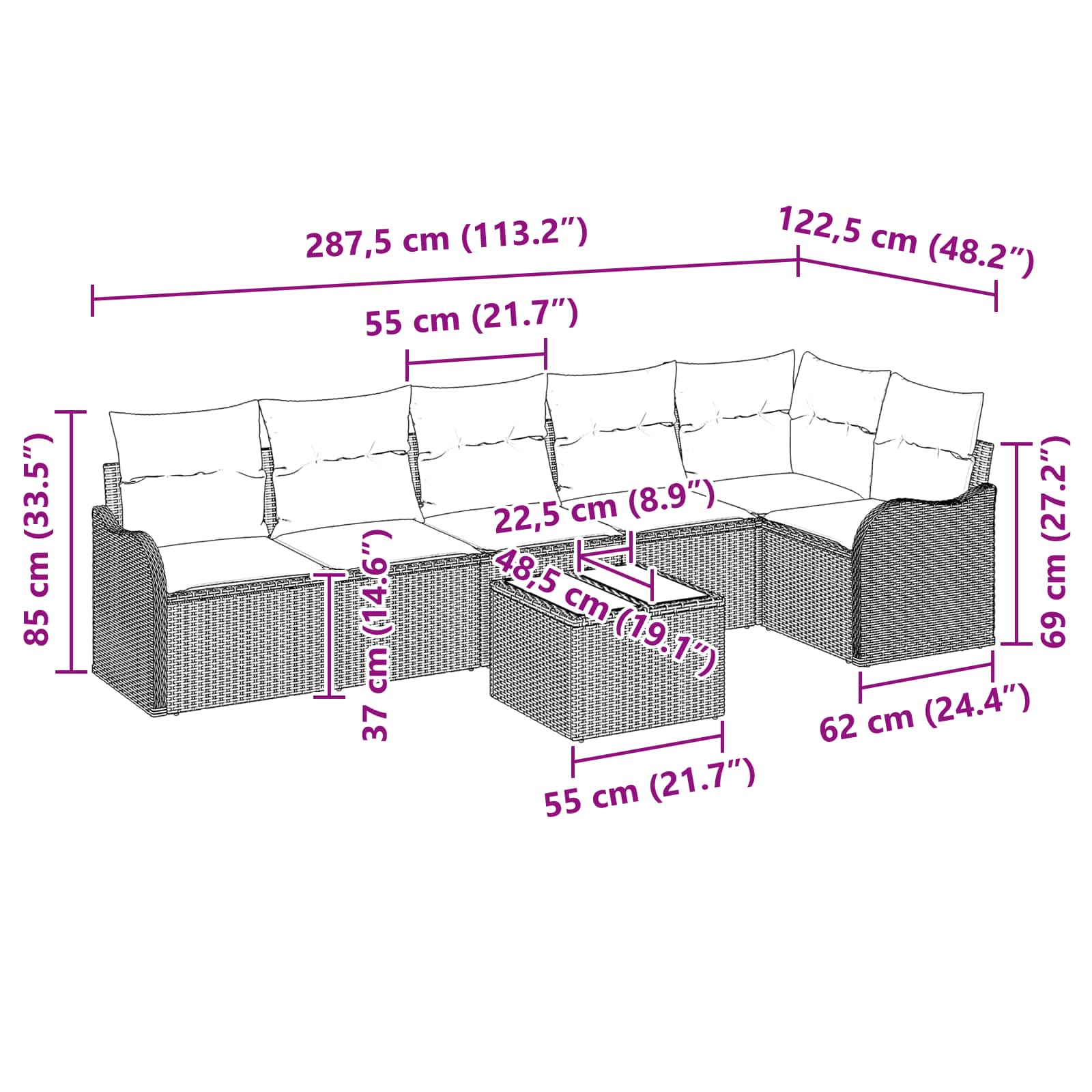 vidaXL Tuin Sofa Set 6 st Grijs poly rattan