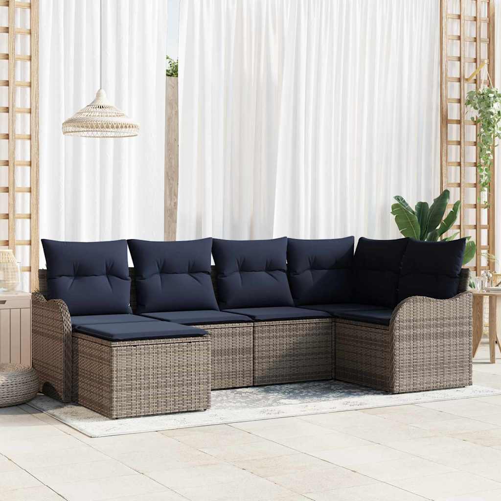 vidaXL Tuin Sofa Set 6 st Grijs en Marineblauw poly rattan