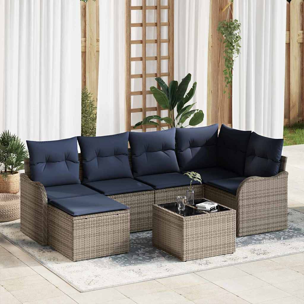 vidaXL Tuin Sofa Set 6 st Grijs en Marineblauw poly rattan
