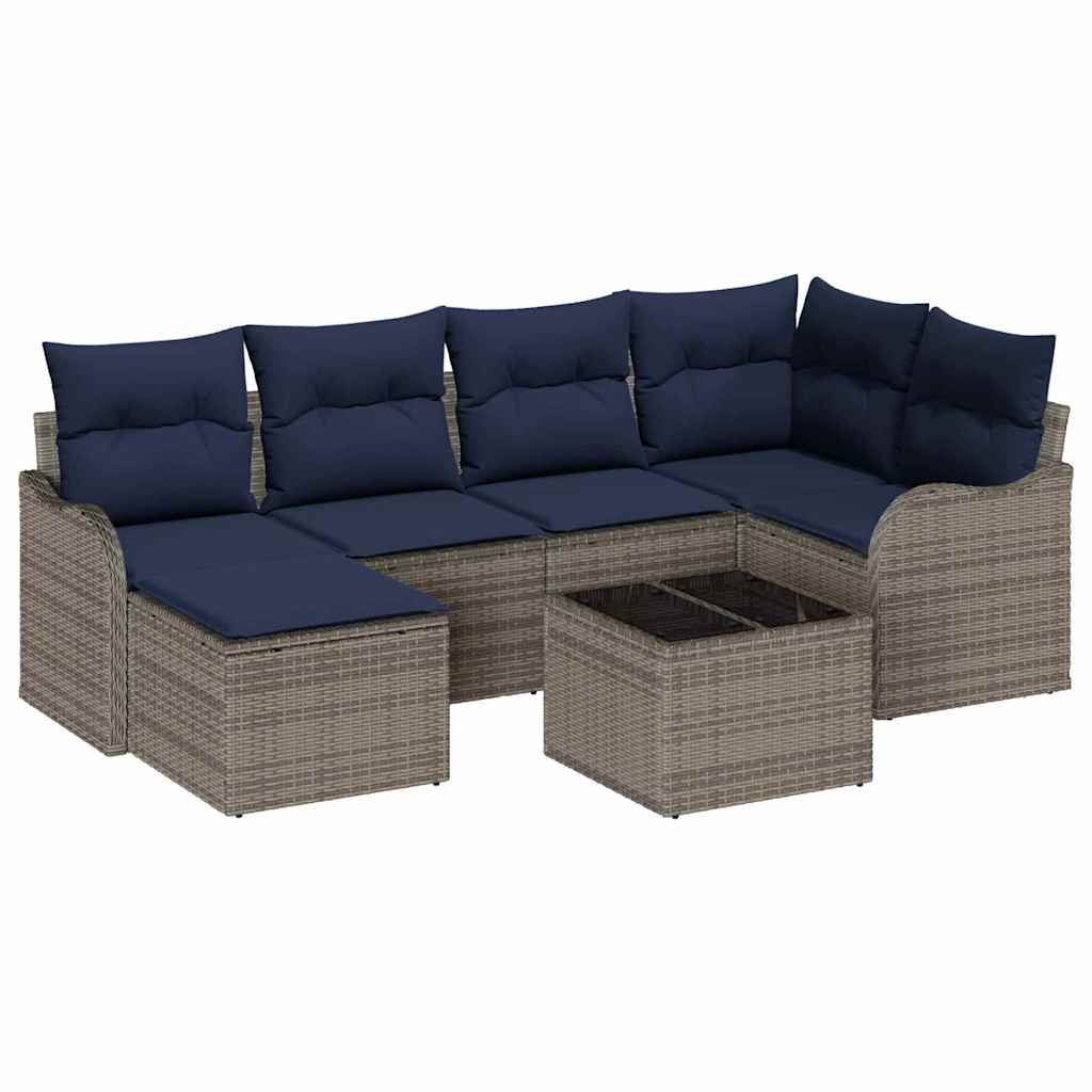 vidaXL Tuin Sofa Set 6 st Grijs en Marineblauw poly rattan