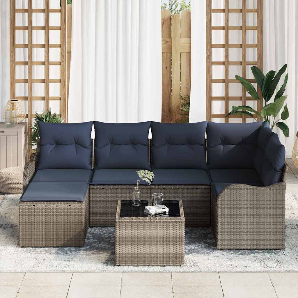 vidaXL Tuin Sofa Set 6 st Grijs en Marineblauw poly rattan