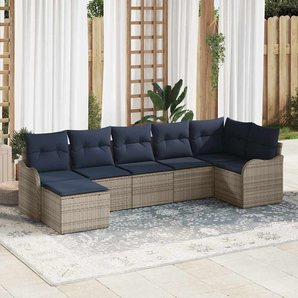 vidaXL Tuin Sofa Set 7 st Grijs en Marineblauw poly rattan