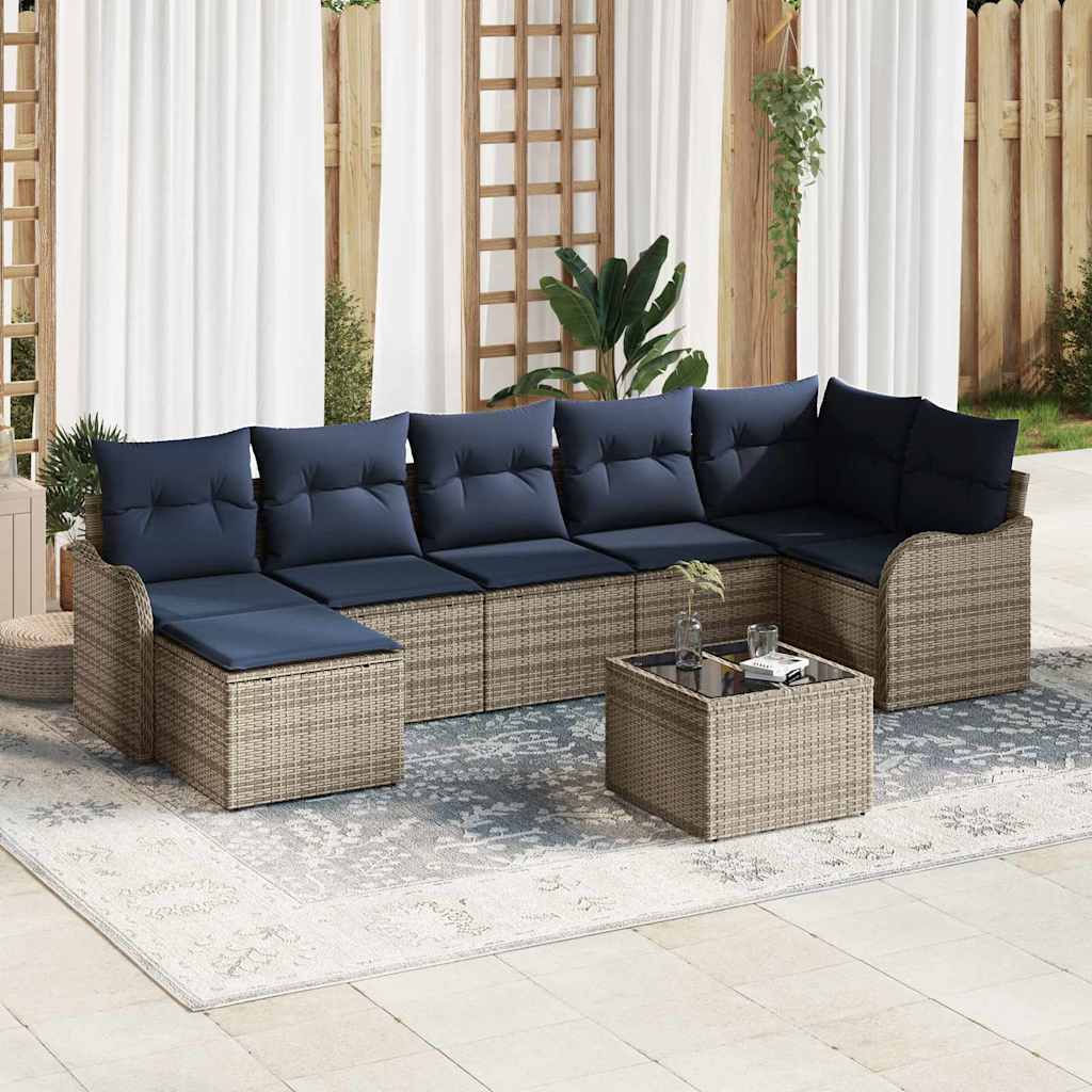 vidaXL Tuin Sofa Set 7 st Grijs en Marineblauw poly rattan