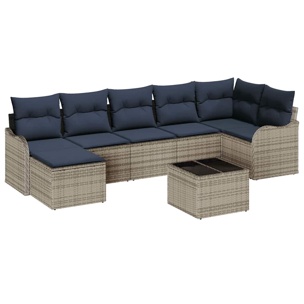 vidaXL Tuin Sofa Set 7 st Grijs en Marineblauw poly rattan