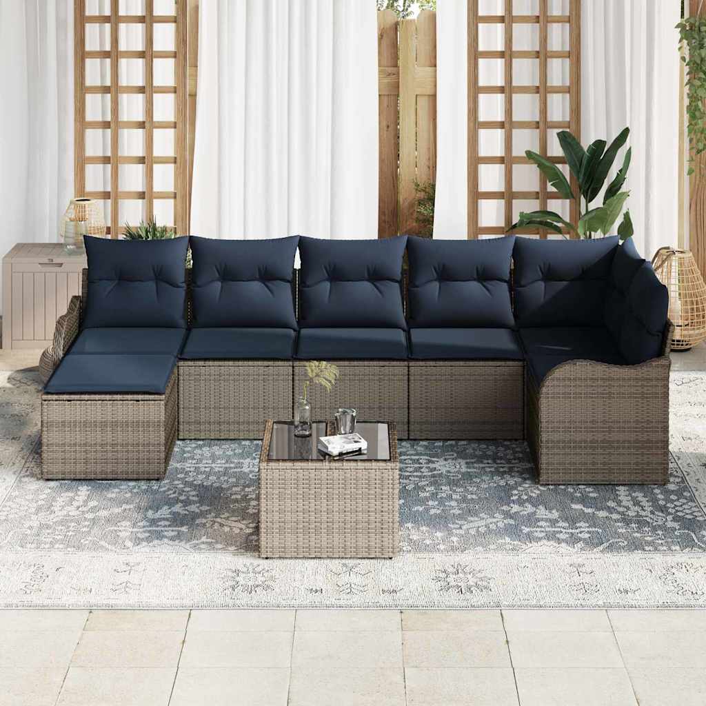 vidaXL Tuin Sofa Set 7 st Grijs en Marineblauw poly rattan