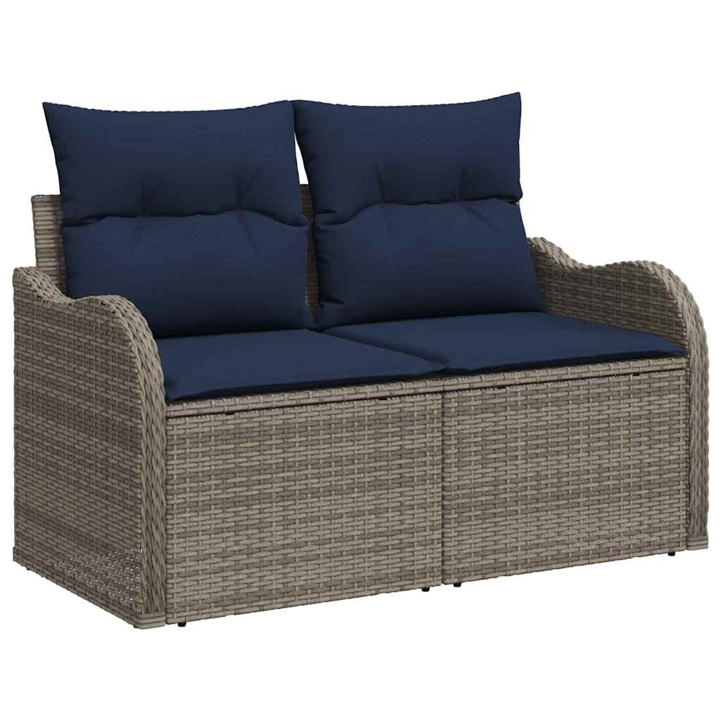 vidaXL Tuin Sofa Set 7 st Grijs en Marineblauw poly rattan