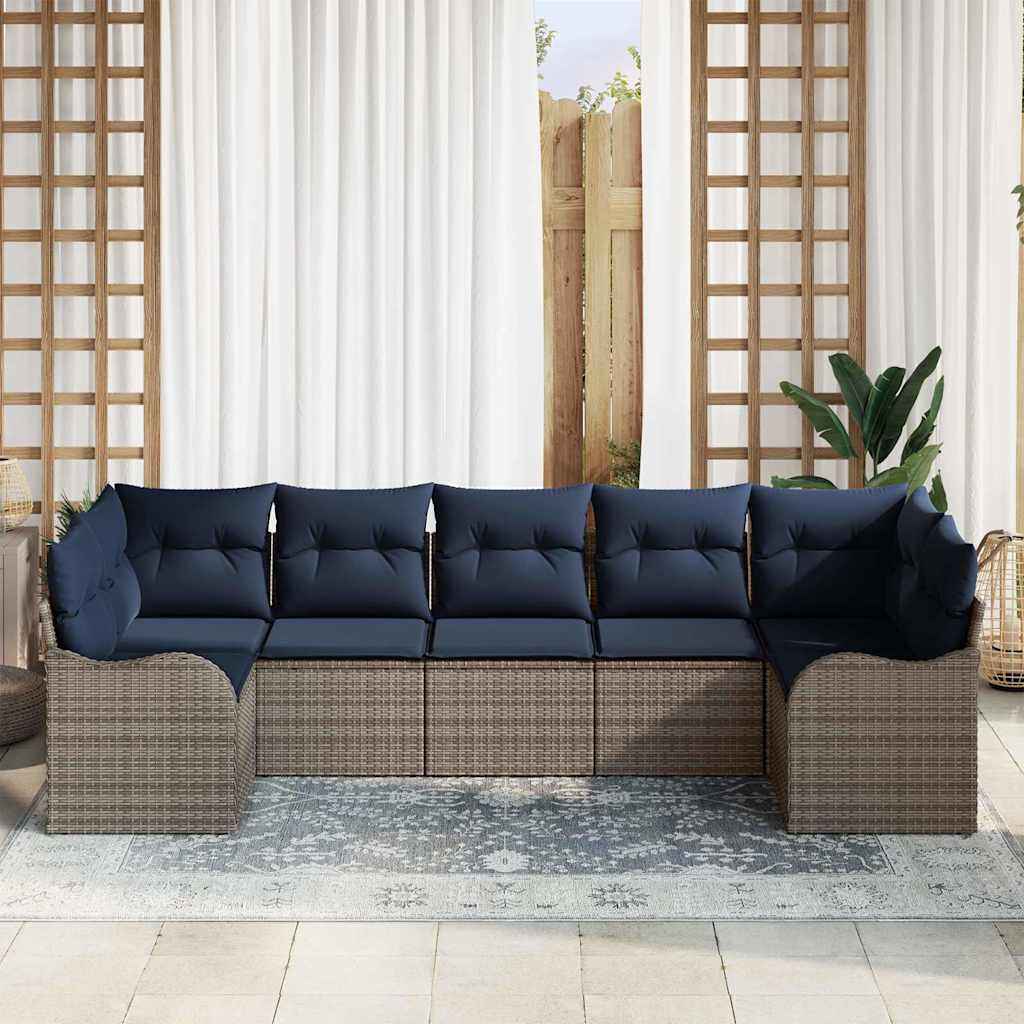 vidaXL Tuin Sofa Set 7 st grijs en marineblauw Poly riet