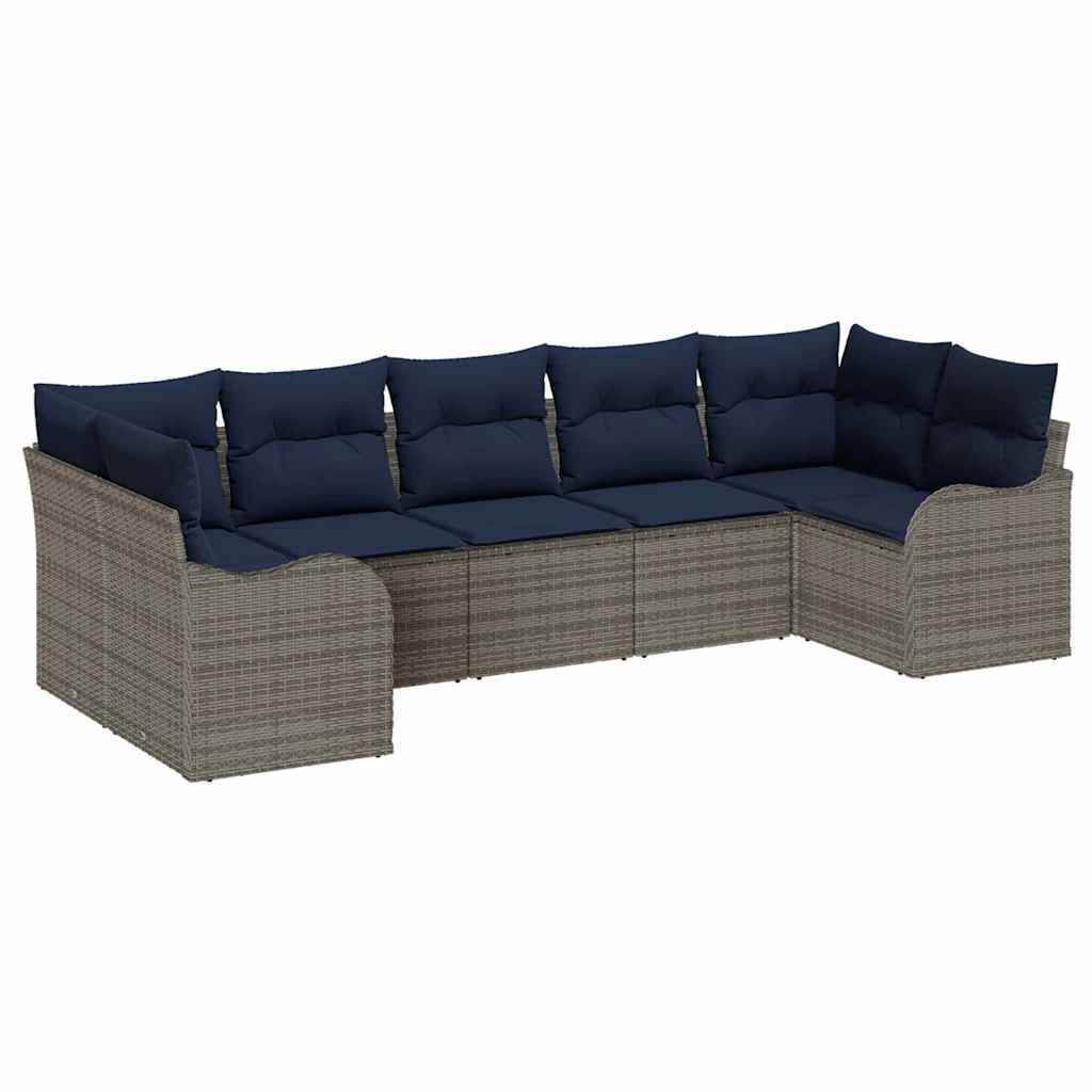 vidaXL Tuin Sofa Set 7 st grijs en marineblauw Poly riet